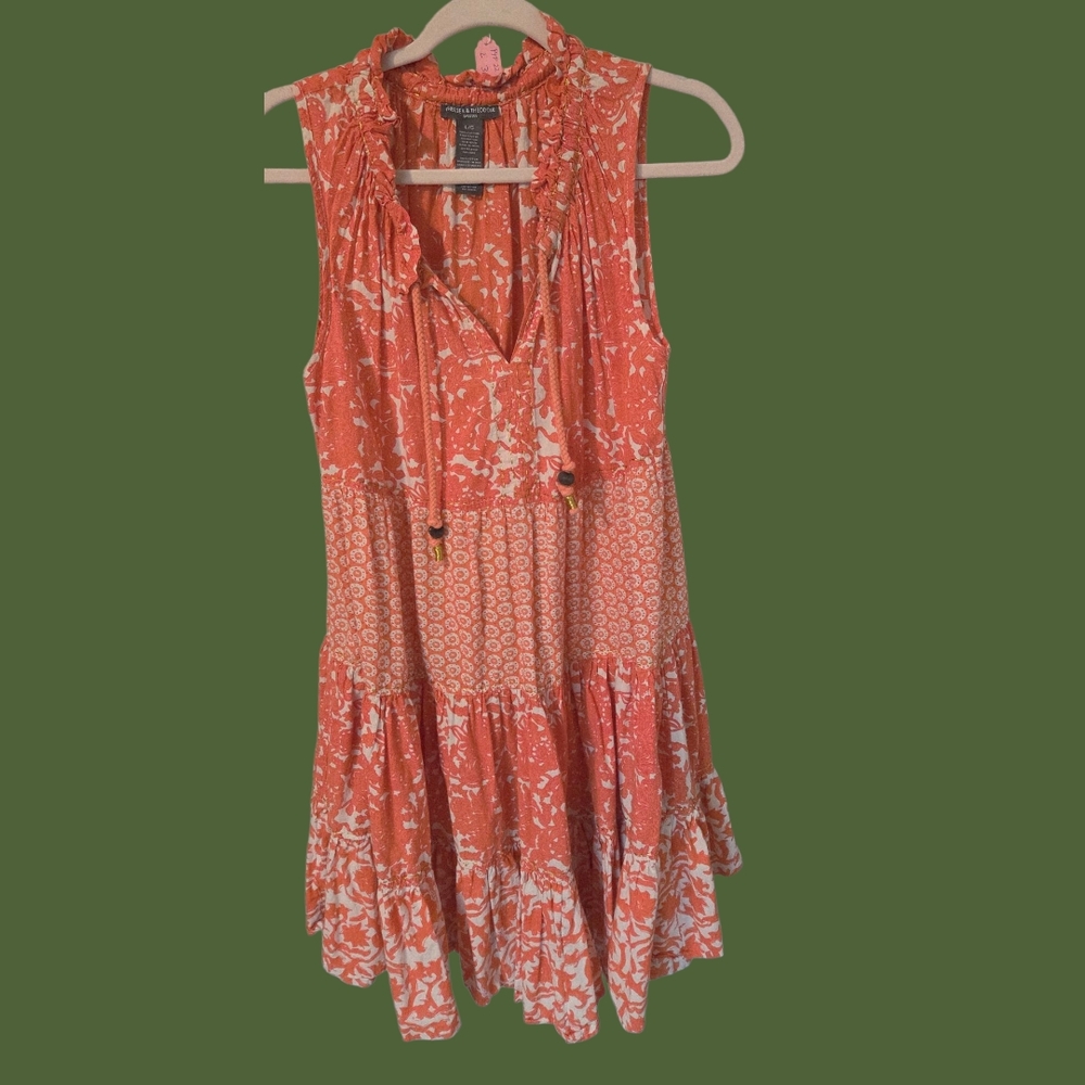 Chelsea & Theodore Orange and White Midi Dress